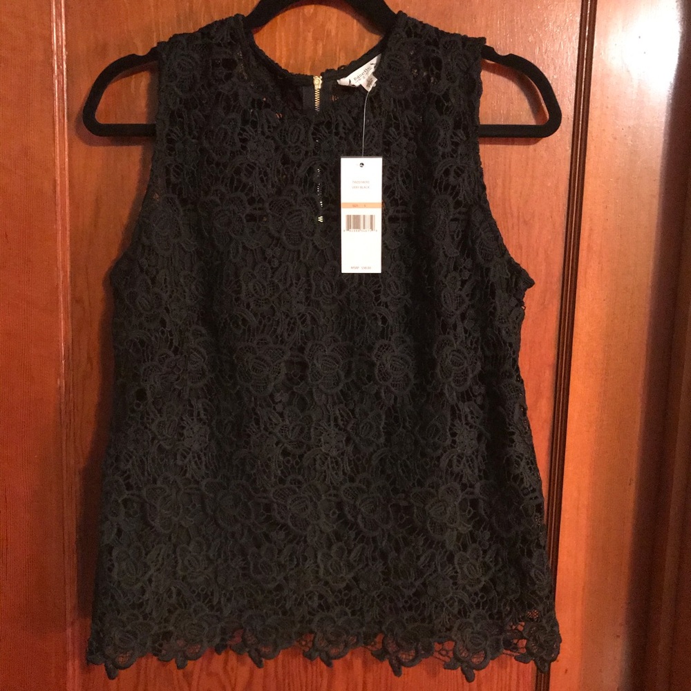 NWT Nanette Lepore Black Lace Scallop Top